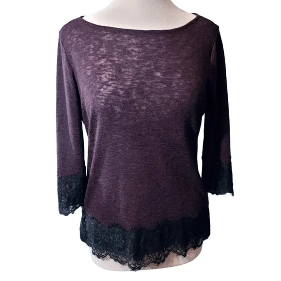 New York And Company Deep Purple Black Lace Sweater Size Medium - Picture 1 of 7